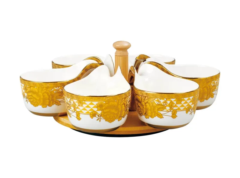 Vicenza CR910 Mangkuk Camilan Zetta Dengan Roda Pemutar Motif Marmer 7 Buah Motif Chrome
