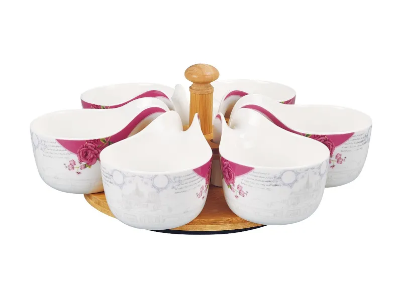 Vicenza BC910 Mangkuk Camilan Zetta Dengan Roda Pemutar Motif Marmer 7 Buah Motif Eternity