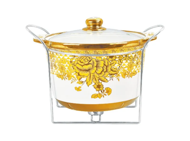 Vicenza CR420G-L Penghangat Makanan Bulat Dengan Tutup Kaca 3 Buah Motif Chrome